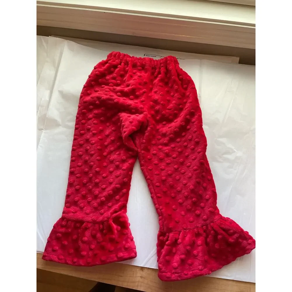 Lolly Gags red minky dot flare pants solid warm cozy elastic waist Size 18-24mo